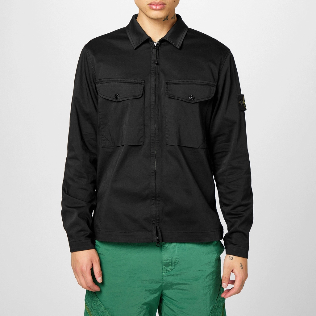 Stone Island Stretch Cotton Satin Overshirt - Nero V0029